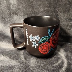 Starbucks 2018 Holiday Rose stitch work ceramic cup mug. Great holiday gift!
